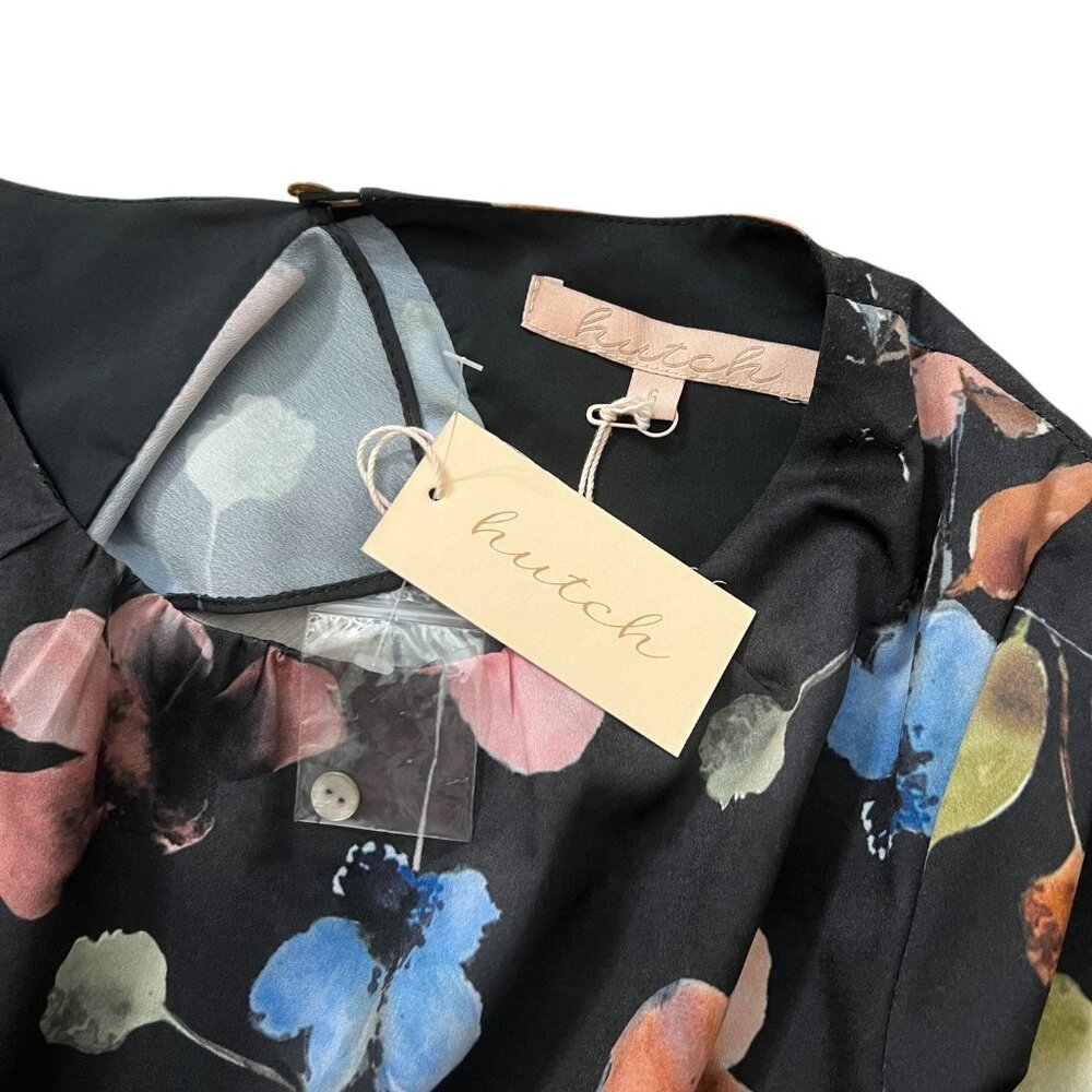 Anthropologie Hutch Shea Floral Mini Dress Black 6 Long Sleeve Ruffle Romantic - Picture 10 of 16